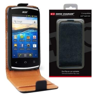 Swiss Charger Etui Cuir Flip Noir pour Acer Liquid Z110 - Etui en cuir véritable pour Acer Liquid Z110