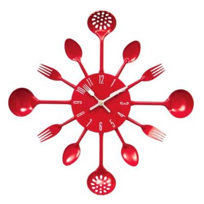 Premier Housewares 2200501 Horloge Murale Couverts en Métal Rouge