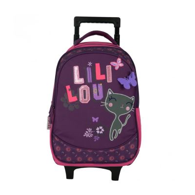 Sac à dos à roulettes Lililou Chat Prune