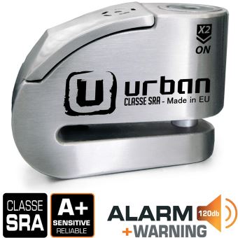 Urban security UR14S Antivol Moto Homologué SRA Bloque Disque Alarme 120 DB  Warning Double Verrouillage ø14 mm Acier INOX - Antivol à la Fnac