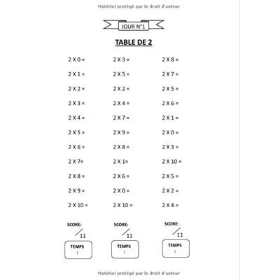 Tables de Multiplication - Exercices chronométrés - 100 jours : Fiches de  calcul mental avec corrigés pour enfants - CE2 CM1 CM2 - Numération et  problèmes - Exercice de vitesse. (Paperback) 