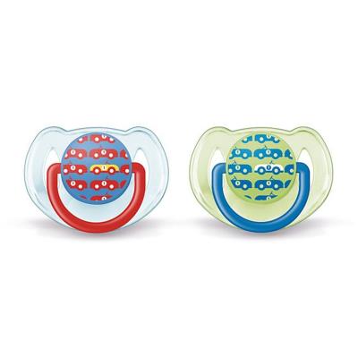 AVENT - Lot de 2 sucettes orthodontique en silicone 1 bleu et 1 jaune 6-18mois