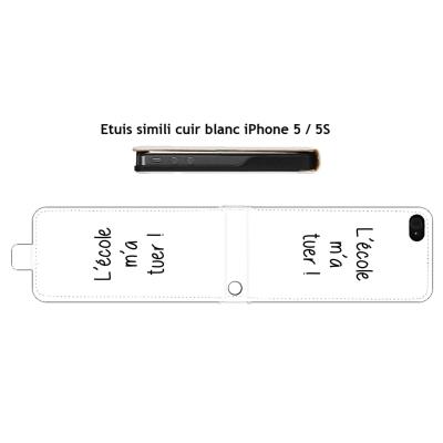 Coque Apple Iphone 5/5S étuis cuir Blanc Citation l'école