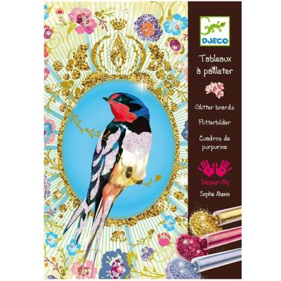 Kit de loisirs créatifs Djeco Tableaux à paillettes Oiseaux à pailletter enfants
