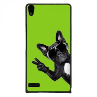 Coque rigide pour Huawei Ascend P6 avec impression Motifs chien à lunettes sur fond vert