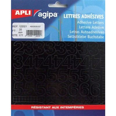 Chiffres et symboles autocollant 20 x 18 mm noir - apli agipa