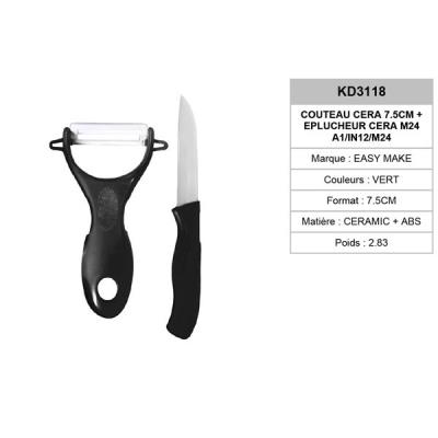 Couteau céramique 7,5 cm avec eplucheur céramique