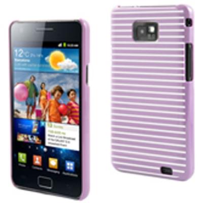 Coque arrière Muvit Mauve rayée Blanc horizontal + film protecteur _ Samsung Galaxy S2 i9100