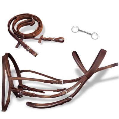 vidaXL Bride Flash en cuir avec rênes et bout pour poney Marron