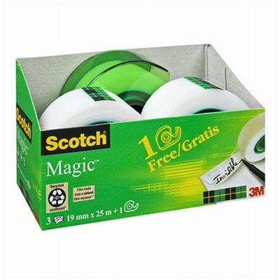 Scotch - Pack De 3 Rubans Scotch Magic 19Mmx25M + 1 Dévidoir Vert Translucide