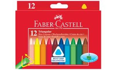 FABER-CASTELL - FABER-CASTEL Craies de cire, triangulaire, etui en carton de 12, avec une banderole de papier pour des doigts propres couleurs vives, assorti dans les couleurs: