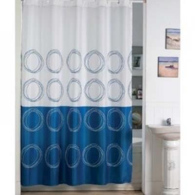 Msv 140825 rideau de douche polyester + plastique polypropylène blanc/bleu 180 x 200 x 0,1 cm - 12 anneaux inclus