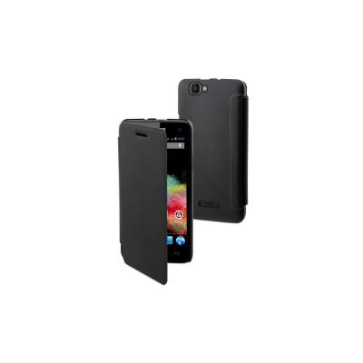 Muvit Easy Folio MUEAF0093 - Flip cover voor mobiele telefoon - polyurethaan - glad zwart - voor Wiko Rainbow