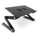 Lavolta Table de lit pour ordinateur portable Pliable Inclinable Plateau de refroidissement 2 ventilateurs Tapis de souris Alliage d'aluminium - noir