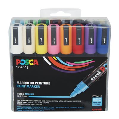 Marqueurs posca pc5m conique moyenne basic 16 pièces - posca