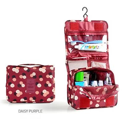 Grande Trousse de toilette pliable , trousse maquillage, trousse de voyage (Fleur / Bordeaux)