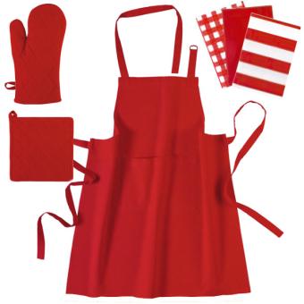 Lot Rouge Tablier De Cuisine Gant Manique Et 3 Torchons Achat Prix Fnac