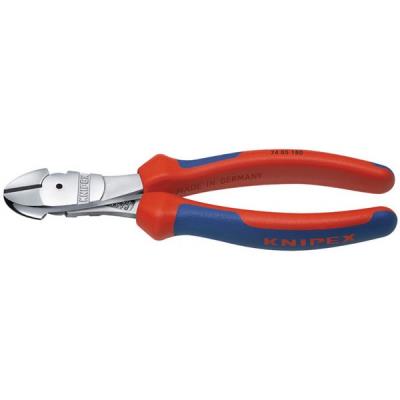 Pince coupante latérale démultipliée, acier chrome vanadium, tête chromée, poignées à gaine en plastique, Long. : 180 mm