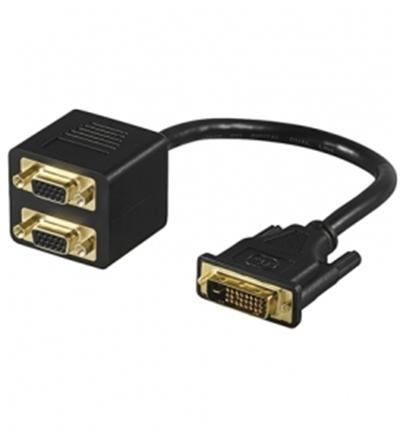 CABLE REPARTITEUR DVI-I / 2x VGA PLAQUE OR