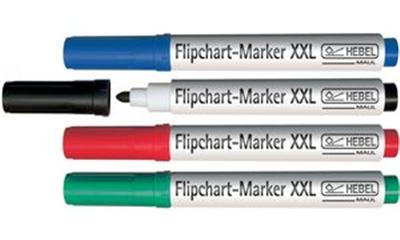 HEBEL - marqueur pour chevalet, taille: XL, pointe ogive, assortie dans les couleurs: rouge, bleu, vert et noir largeur du tracé: 2,0 - 2,5 mm, séchage rapide con