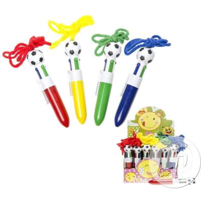 1 Stylo 4 Couleurs Ballon De Foot 12 Cm Avec Cordon Scolaire Papeterie