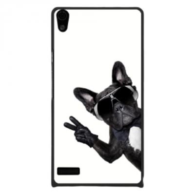 Coque rigide pour Huawei Ascend P6 avec impression Motifs chien à lunettes sur fond blanc