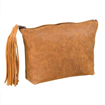 Trousse cuir Vintage plat pompon 17 x 14 x 1 cm