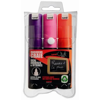Etui de 3 marqueurs craie Pte biseautée large CHALK Marker PWE8K/3 8mm Assorti fluo