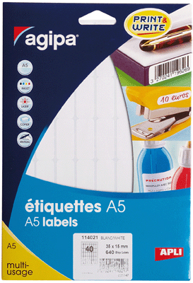 Agipa - Etiquette Adhesifs A5 15x35 - Etui 640