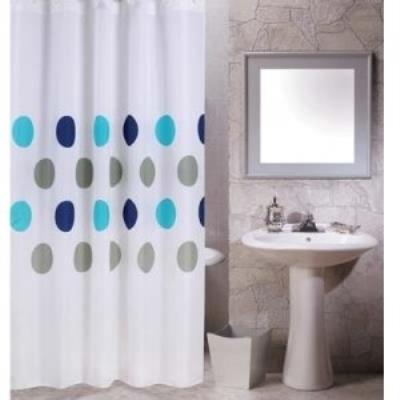 Msv 140781 rideau de douche polyester + plastique polypropylène rond blanc/gris/bleu 180 x 200 x 0,1 cm - 12 anneaux inclus