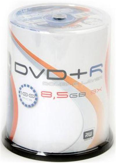 DVD+R 8X Double Couche, 100 pièces en cakebox