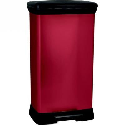 Poubelle à pédale 50 L plastique Touch, aspect métal rouge