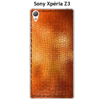 Coque Sony Xpéria Z3 design Cuir doré avec piqures tournantes