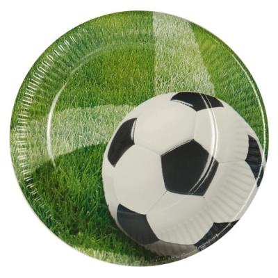 10 assiettes rondes en papier - ø 23 cm - motif football - gazon vaisselle jetable 81637