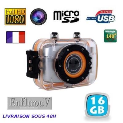 Caméra Sport Full HD 1080P +16 Go DV 140° Grand Angle 10 mètres étanche DVR Caméscope