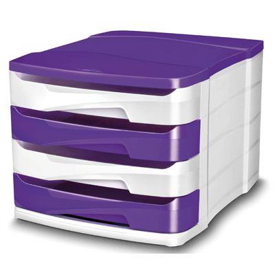 Module de 4 tiroirs Isis blanc et violet