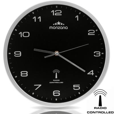 Horloge radio pilotée changement heure automatique - Ø 31cm - Noir / Argent