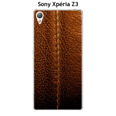 Coque Sony Xpéria Z3 design Cuir marron piqure