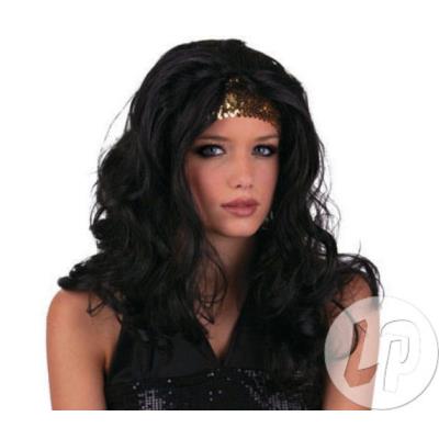 perruque cheveux longs gogo danseuse noir & or