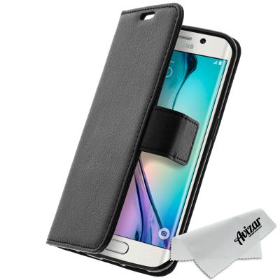 Avizar Housse Etui Folio Portefeuille pour Samsung Galaxy S6 Edge - Noir