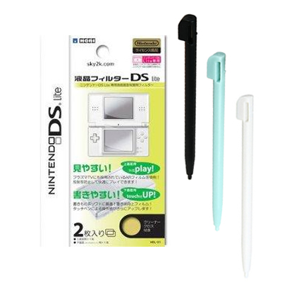 Pack - Film de protection ecran + 3 stylets pour Nintendo DS Lite / NDSL - Lot de 5 accessoires