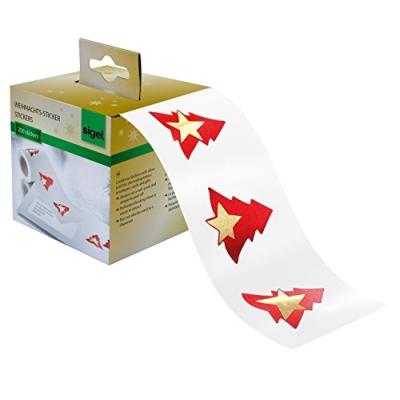 Sigel fin dannée rouleau de 200 autocollants 32 x 32 mm motif arbre rouge or cs117