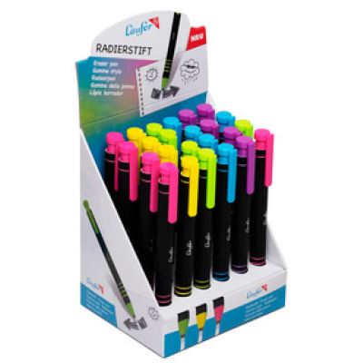 lufer läufer gomme-stylo en plastique, assorti, présentoir de 24 noir