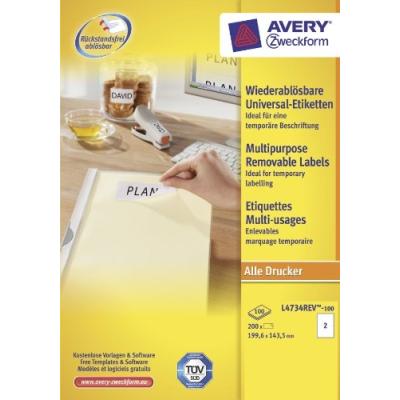 Étiquettes multi-usages, 199,6 x 143,5 mm, blanc avery l4734rev-100