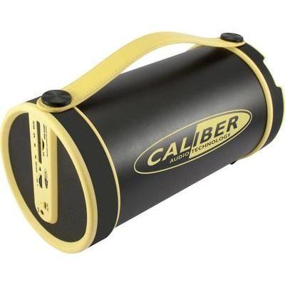 Enceinte bluetooth portable noir et jaune avec tuner fm et batterie intégrée, lecteursd, aux in, forme tubulaire, diametre 14,5c