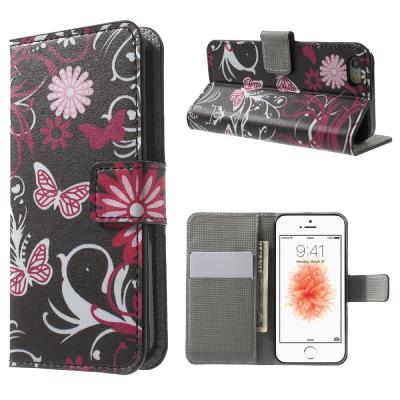 Etui en PU avec stand pour iPhone SE/5s/5 - papillon and Fleur