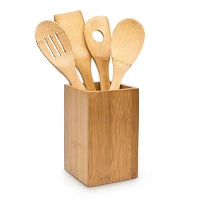 Relaxdays 10014471 set de 5 pièces ustensile de cuisine cuillère spatule bambou