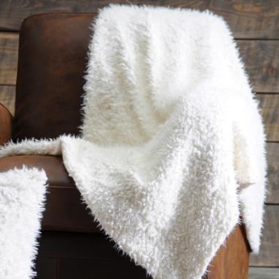 Plaid fausse fourrure polyester effet laine blanc 130x160cm MOUTON