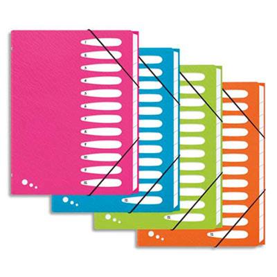 Lot de 12 trieurs ART POP 12 positions en polypropylène 5/10e. Fermeture par élastique. Coloris Assortis