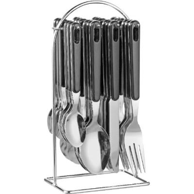 Esmeyer 199-285 service de 24 couverts bistro, inox 18/0 poli, couleur : noir, avec porte-couverts chromé